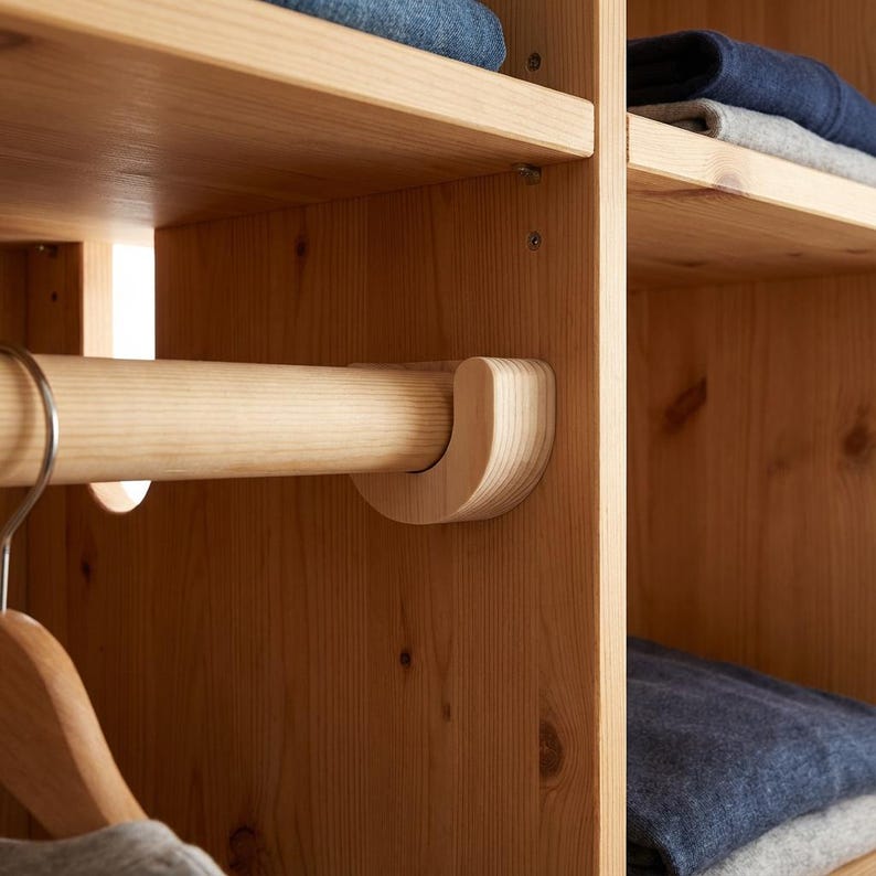 Rod Brackets Pine, Wooden Closet Rod, Curtain Pole Holders, Wardrobe hanger fittings image 1