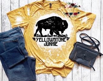 Yellowstone Junkie Bleached Tee| Duttons| Yellowstone Buffalo Bleached Tee