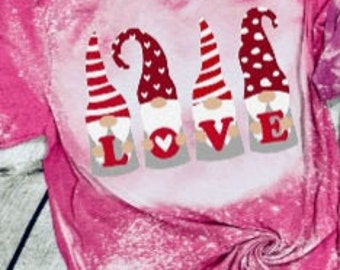 Valentines Day Gnomes Love Pink Bleached TShirt | Gnomes | Bleached T Shirt | Pink | Valentines Day | Gnomes Love