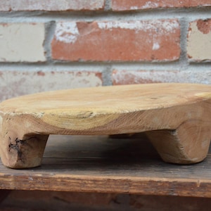 Vintage Wood Cheese Board - Antique Wood Cutting Board - Round Chopping Board - Vintage Wood Pedestal - Natural Wood Riser