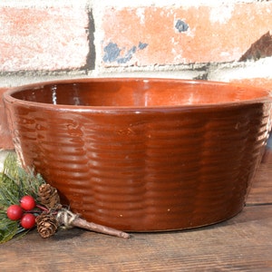 Brown Vintage Stoneware Bowl - Modern Farmhouse Decor - Primitive Pottery - Old Crock Bowl