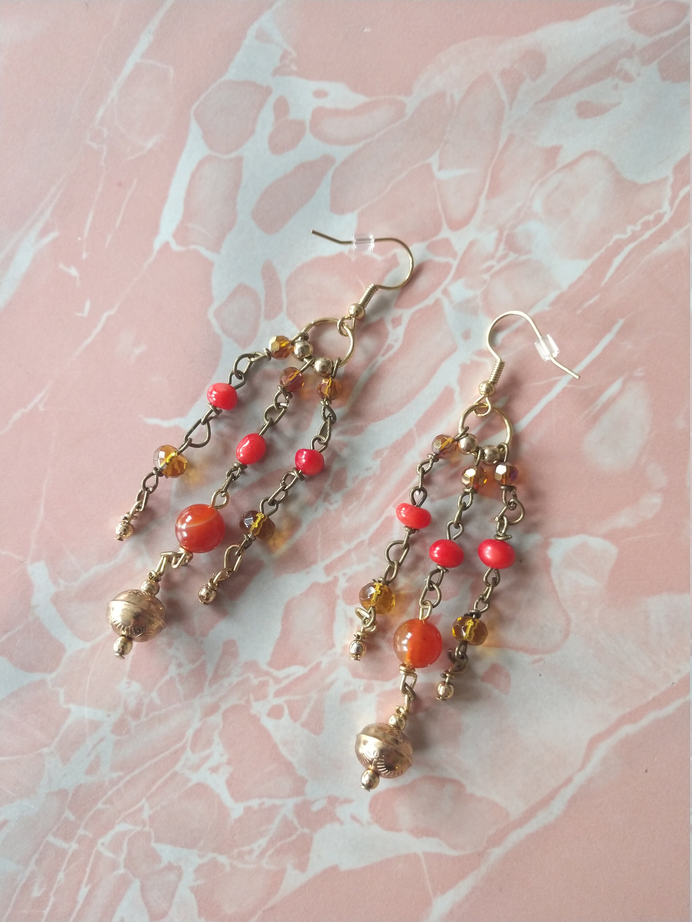 Beautiful Coral and Carnelian Chandelier Earrings Handmade Chandelier Earrings Etsy Canada