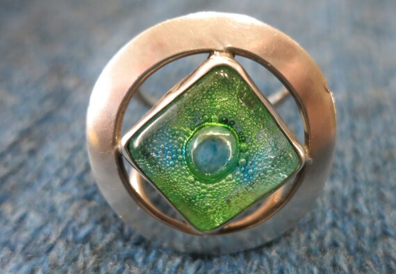 Modernist mod silver ring with bubble glass - image 3