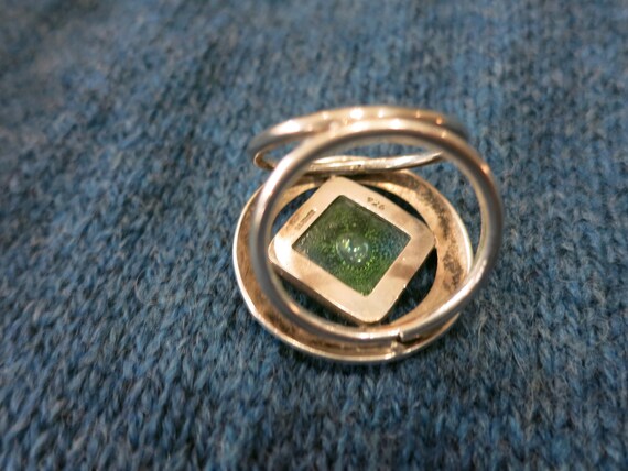 Modernist mod silver ring with bubble glass - image 8