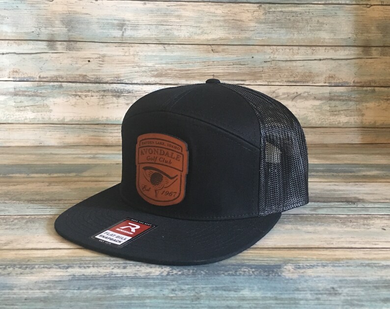 Custom Richardson Flat Bill Leather Patch Hat in Black | Etsy