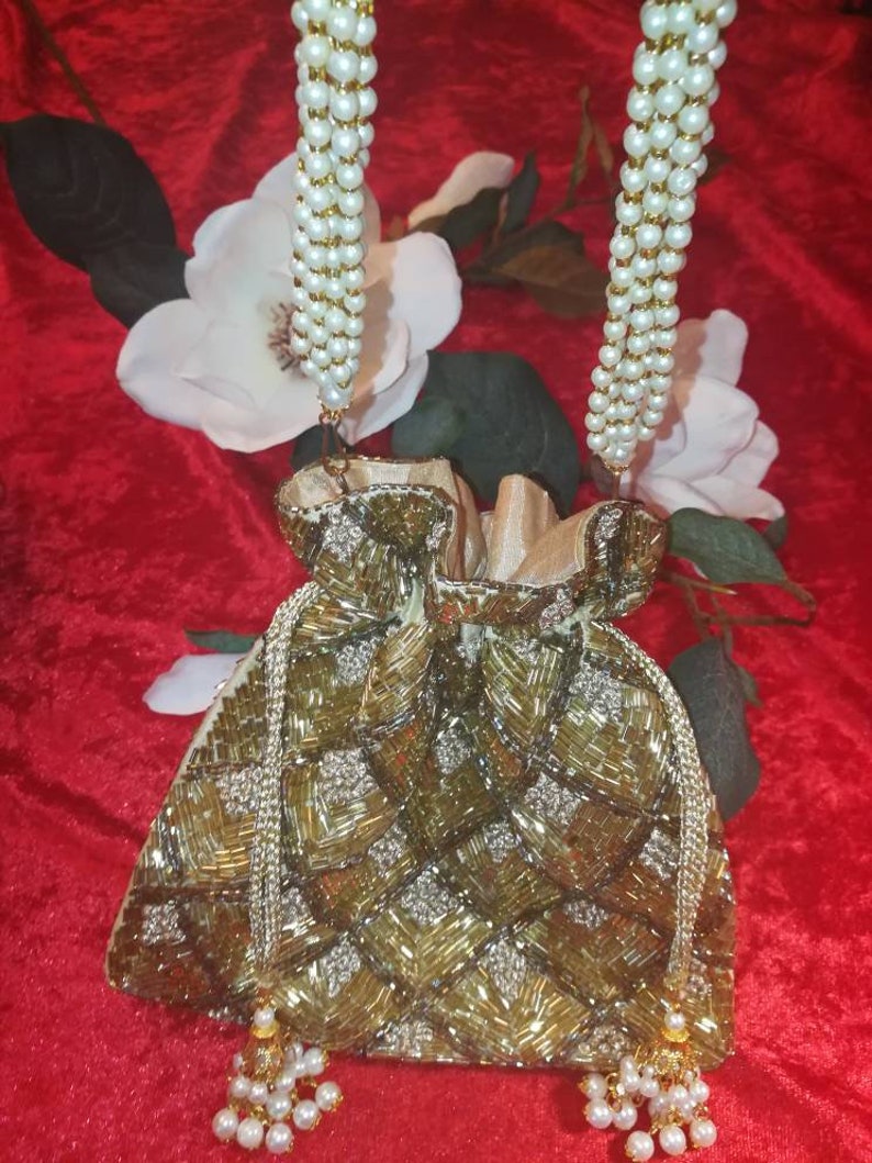 Handcrafted Silk beaded pouch evening bag