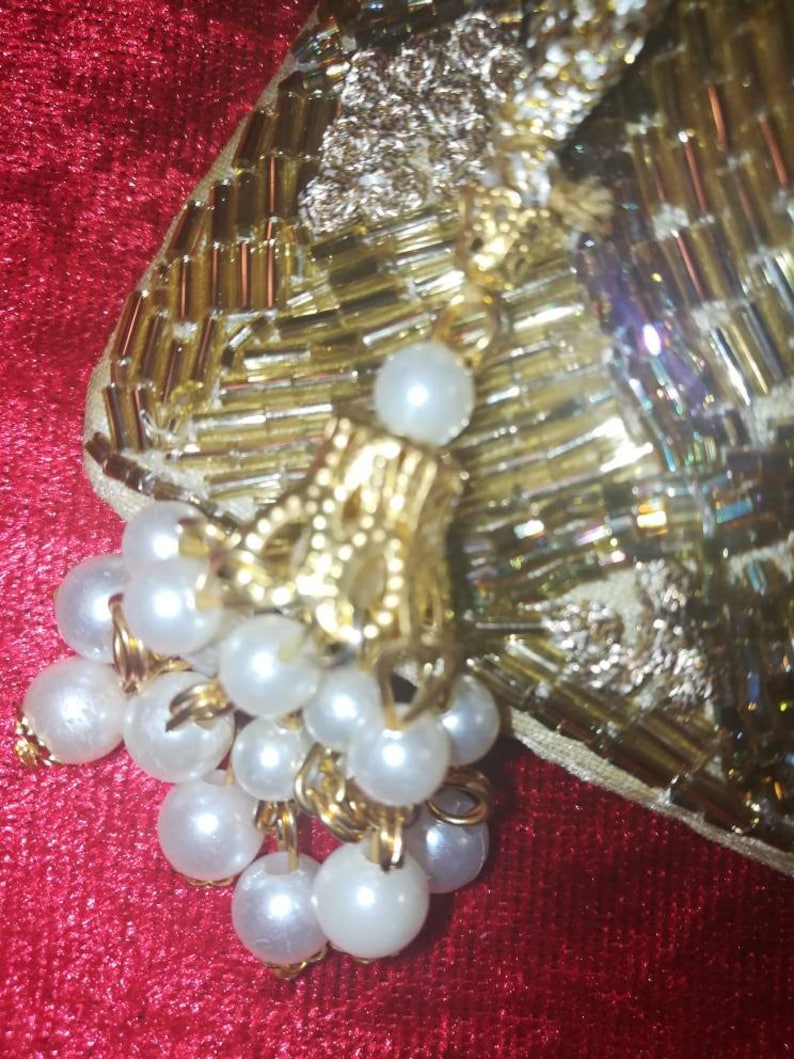 Handcrafted Silk beaded pouch evening bag