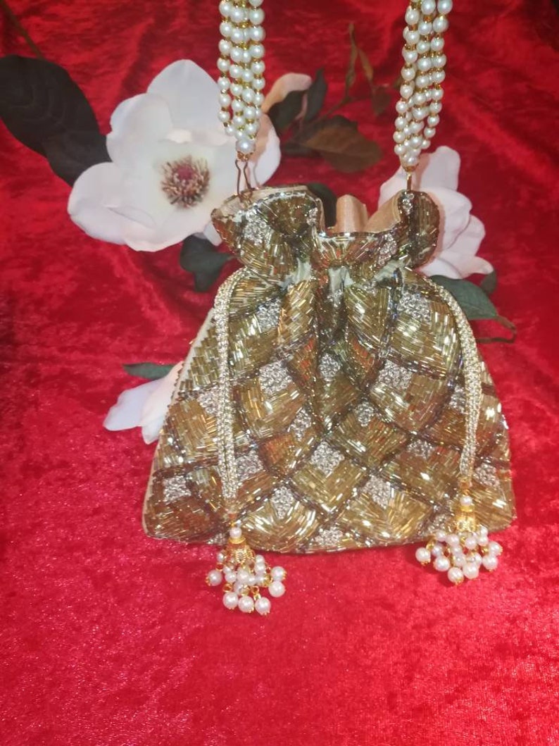 Handcrafted Silk beaded pouch evening bag
