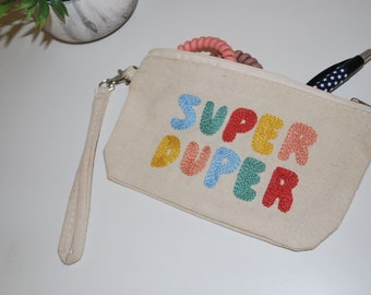 Hand Embroidered Canvas Pouch - Super Duper