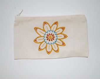 Hand Embroidered Pencil Case - Boho Flower