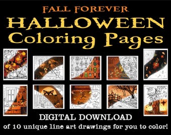 Fall Forever Halloween Coloring Pages | 10 Cute Spooky Fun Coloring Book Pages | Instant Download PDF