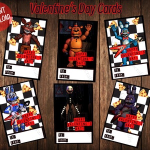 Druckbare FNAF Valentinstagskarten, Fünf Nächte bei Freddys, Valentinstagskarten für Kinder, Valentinstagskarten zum Ausdrucken, Vday Karten für Jungen und Mädchen