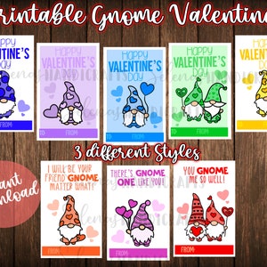 Printable Gnome Valentines Cards for Kids (Digital Download)