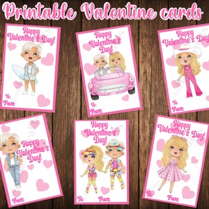 Barbie inspirierte Valentinskarten, druckbare Valentinskarten, Valentinsgrüßen für Mädchen, Valentinsgrüßen, Barbie, Vday