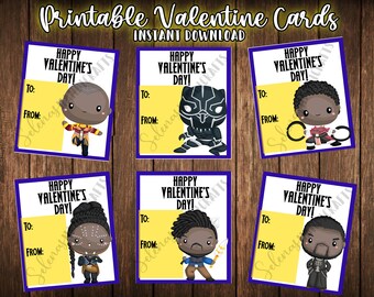 Printable Valentines Cards,  Valentine cards for kids, Valentine cards for boys, Black Panther, Valentine Cards for girls, superhero cards,