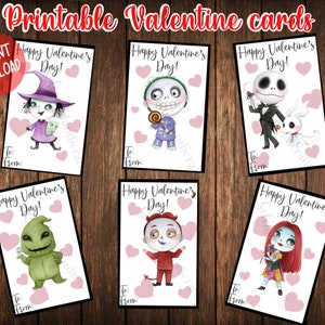 Cartes imprimables L'Étrange Noël de la Saint-Valentin, le cauchemar avant Noël, cartes de Saint-Valentin, cartes postales imprimables