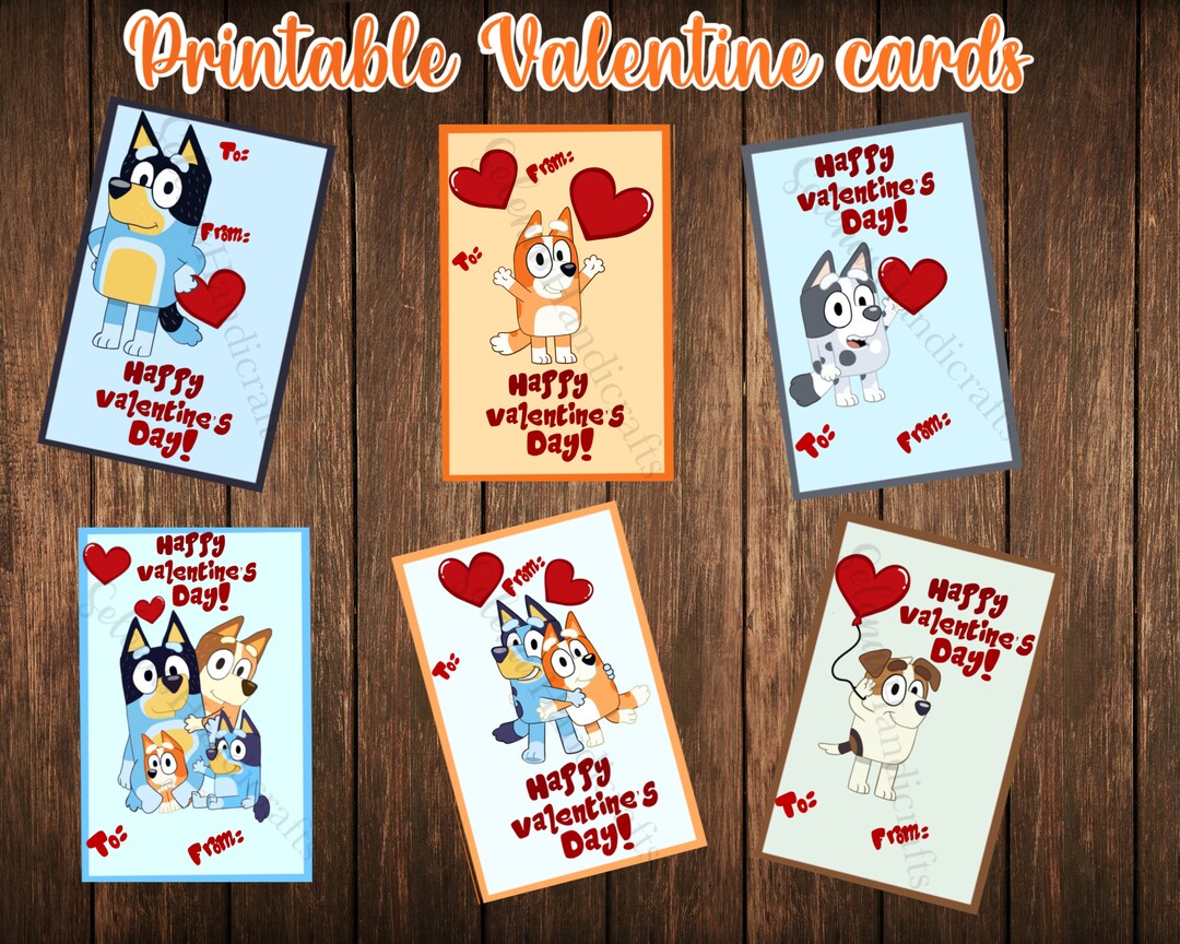 Blue Dog Bluey Valentines Cards, Printable Valentine Cards, Bluey Png ...