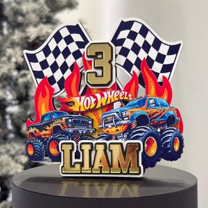 Décoration de gâteau sur le thème Monster Truck, décoration de fête d'anniversaire, fête d'enfants, décoration en papier cartonné, décoration de fête, décoration de gâteau personnalisée