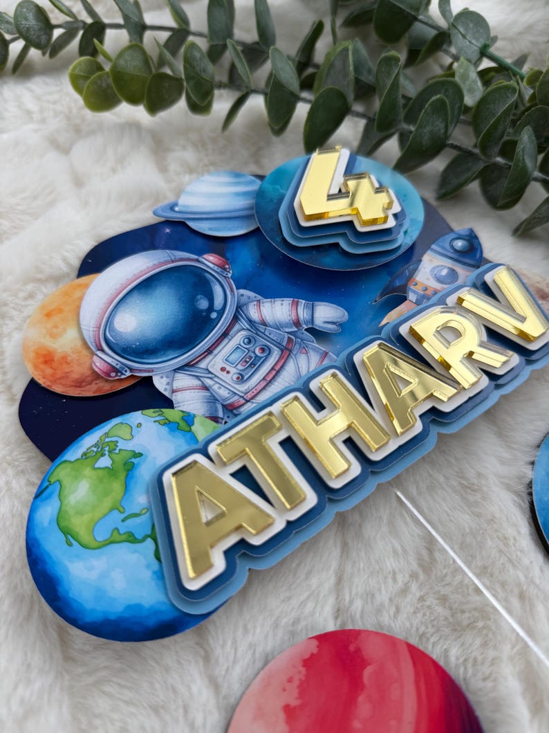 Space Themed Cake Topper, Birthday Party Topper, Kids Party, Cardstock ...