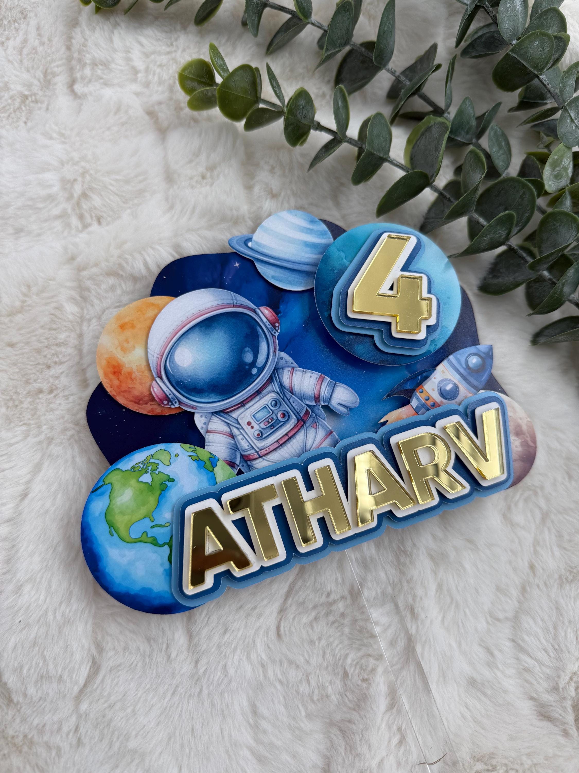 Space Themed Cake Topper, Birthday Party Topper, Kids Party, Cardstock Topper, Party Decoration, Cake Decor, Personalized Cake Topper