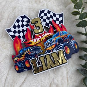 Décoration de gâteau sur le thème Monster Truck, décoration de fête d'anniversaire, fête d'enfants, décoration en papier cartonné, décoration de fête, décoration de gâteau personnalisée