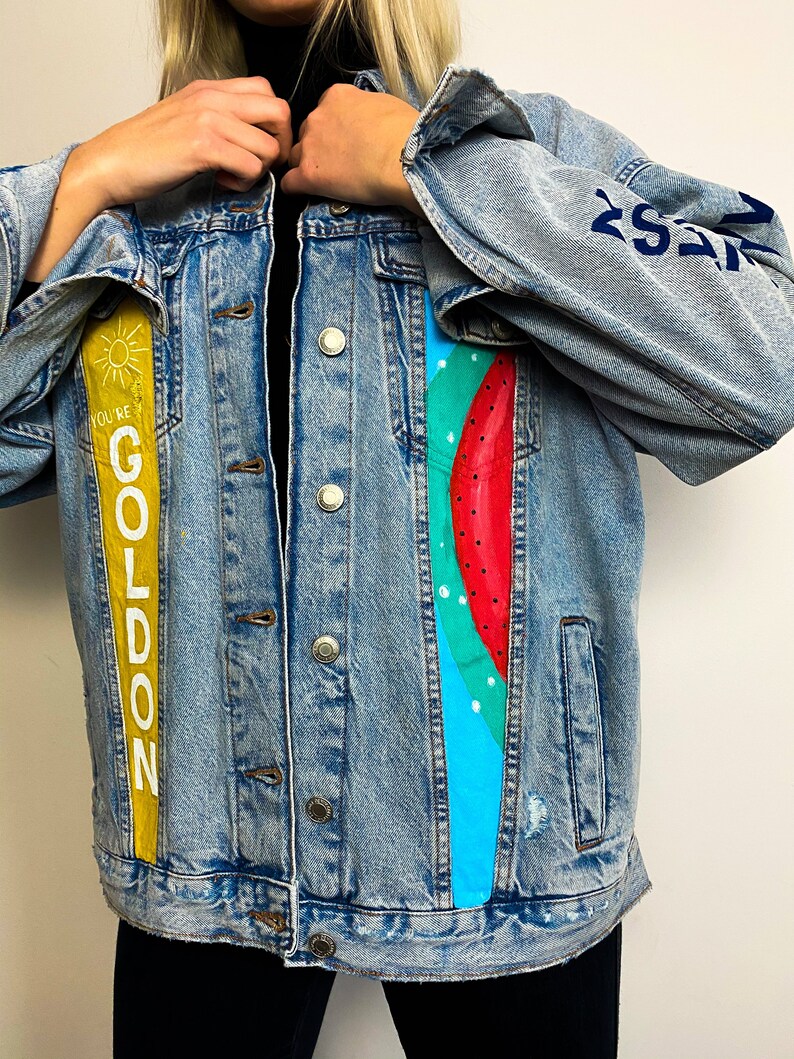 Harry Styles custom painted denim jacket custom denim jacket Etsy