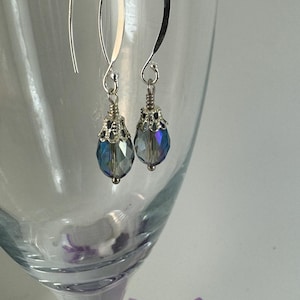 Blau Grau Facettierte Kristall Tropfen Sterling Silber Ohrringe