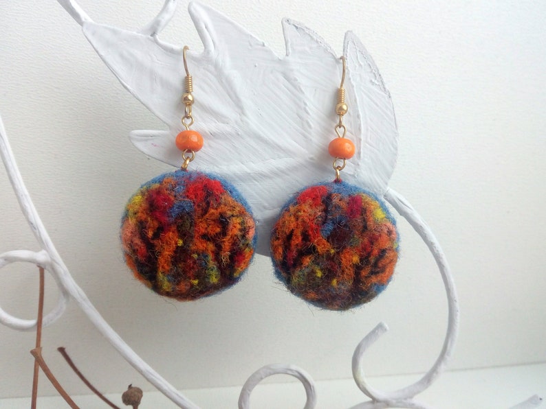 Needle felted earrings/ Wool landscape/ Felted jewelry/ Felt Etsy