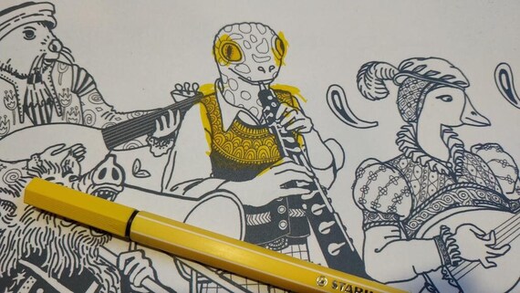 Giant Coloring Poster 60x42cm Baroque Music Animals and Textile