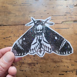 Sticker brillant Acherontia atropos glitter Sphinx à tête-de-mort imprimé à la main