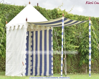 Tenda de praia artesanal: lona de algodão e poliéster, cobertura listrada (1,5 m x 1,5 m)