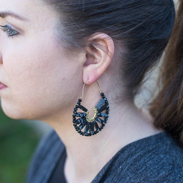 Snowflake Obsidian Statement Earrings, Obsidian Earrings,  Black Own Shop, Gift for Her, Gift for Mom