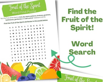 Fruit of the Spirit Word Search Puzzle | Sunday School Games | Christian Church Activities | Galatians 5:22-23 | Printable Word Find Puzzle