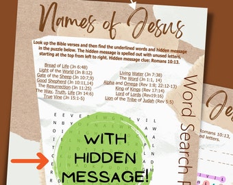 Names of Jesus Word Find Puzzle: Bible Game with Hidden Message (PDF)