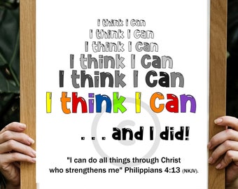 I Think I Can Growth Mindset, Classroom Motivational Poster, Positive Kid&#39;s Quotes, Teacher Prints, Children&#39;s Wall Art, Philippians 4:13