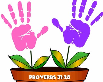 Mother's Day Hand Print Craft for Mom | Her Children Arise and Call Her Blessed Proverbs 31 | Preschool Church Christian Kindergarten School