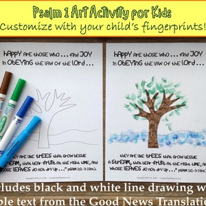 Bible Craft, Psalm 1 Bible Lesson | Fingerprint Art for Kids | Preschool DIY Children's Craft | Sunday School Art Activity | Church Nursery