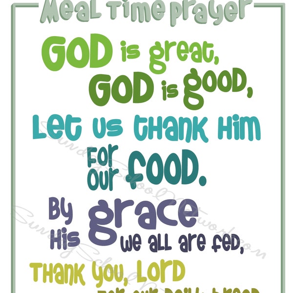 God is Great, God is Good, Daily Bread, Children's Mealtime Prayer, Kitchen Meal Sign, Kids Dinner Prayer, Bless Food, Color & Black, white