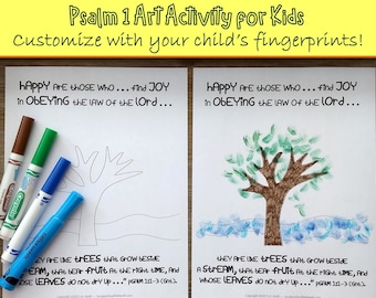 Bible Craft, Psalm 1 Bible Lesson | Fingerprint Art for Kids | Preschool DIY Children's Craft | Sunday School Art Activity | Church Nursery