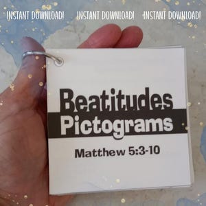 Beatitudes In Pictures &quot;Pictograms&quot; Bible Lessons for Children, Sunday School Craft, Kids Blessed Scripture Memorization, Matthew 5:3-10