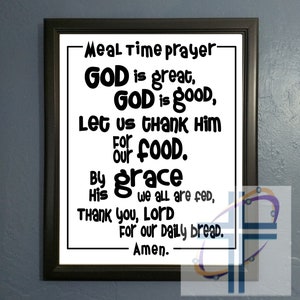 God is Great, God is Good, Daily Bread, Children's Mealtime Prayer, Kitchen Meal Sign, Kids Dinner Prayer, Bless Food, Color & Black, white image 4