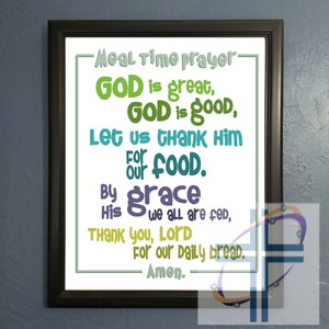 God is Great, God is Good, Daily Bread, Children's Mealtime Prayer, Kitchen Meal Sign, Kids Dinner Prayer, Bless Food, Color & Black, white image 2