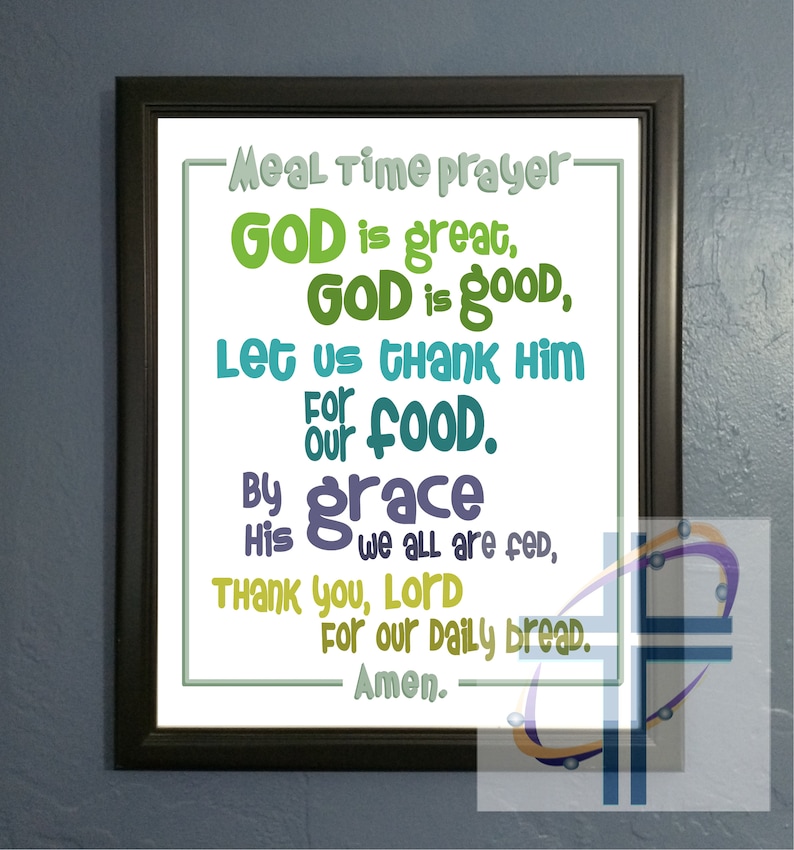 God is Great, God is Good, Daily Bread, Children's Mealtime Prayer, Kitchen Meal Sign, Kids Dinner Prayer, Bless Food, Color & Black, white image 2