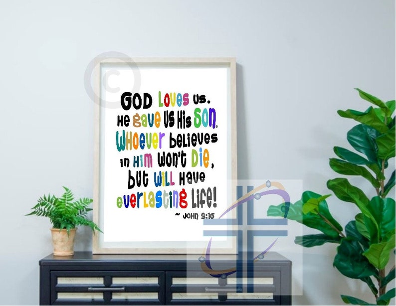 Printable Classroom Poster of John 3:16 for Kids Scripture image 3