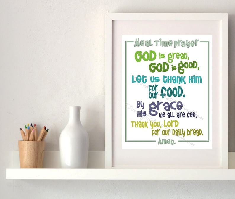 God is Great, God is Good, Daily Bread, Children's Mealtime Prayer, Kitchen Meal Sign, Kids Dinner Prayer, Bless Food, Color & Black, white image 6