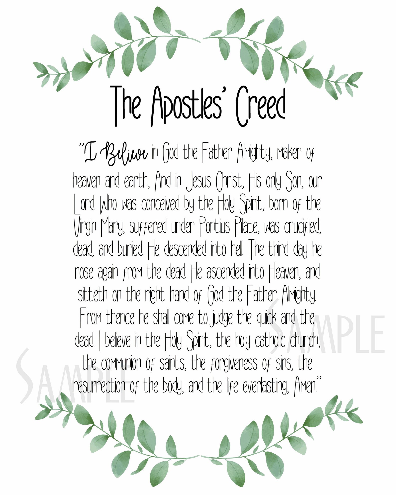 The Apostles Creed Christian Statement of Faith Ancient Credo I Believe ...