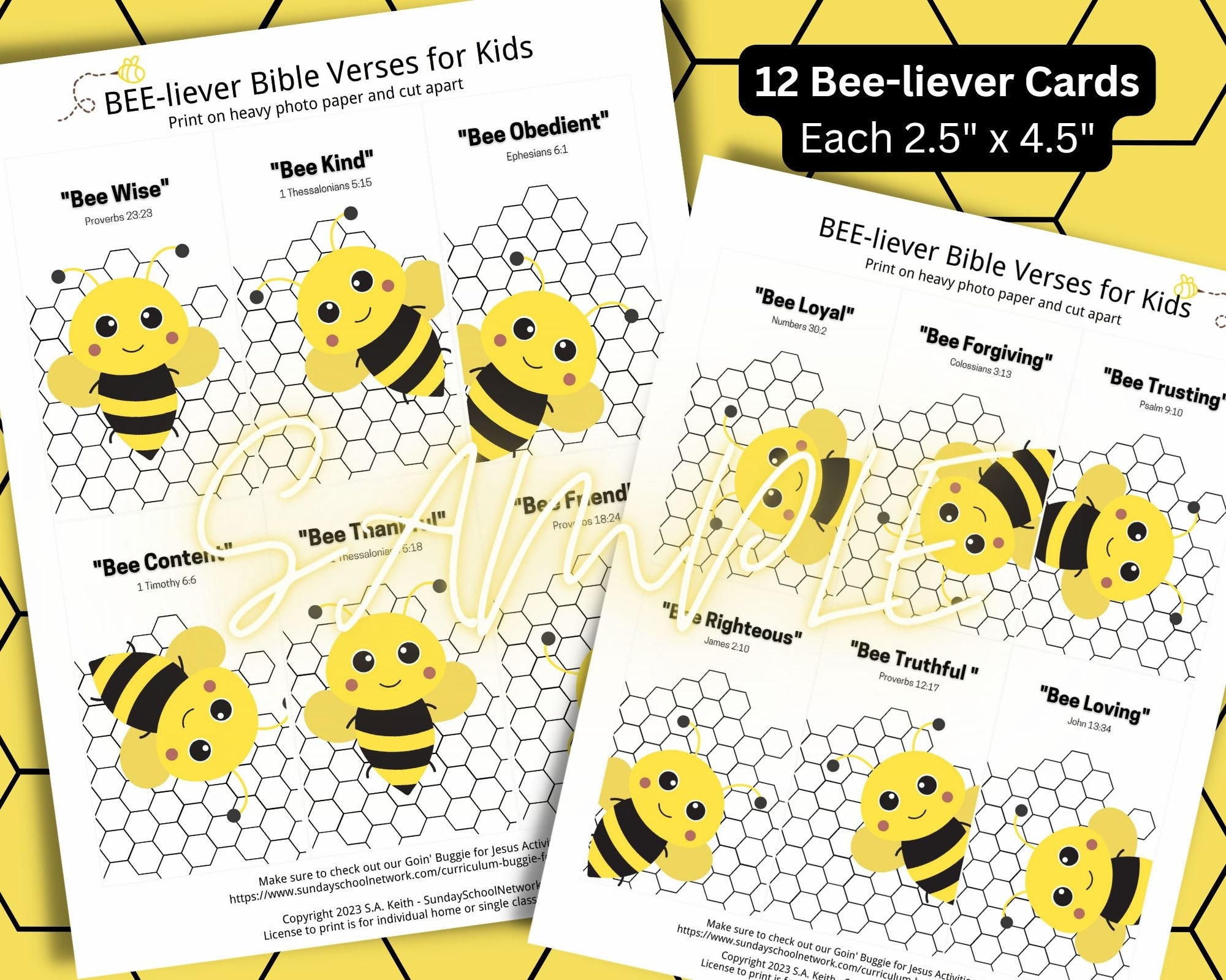 Bee Bible Verse Cards for Kids: Christian Education (PDF Pattern) - Etsy