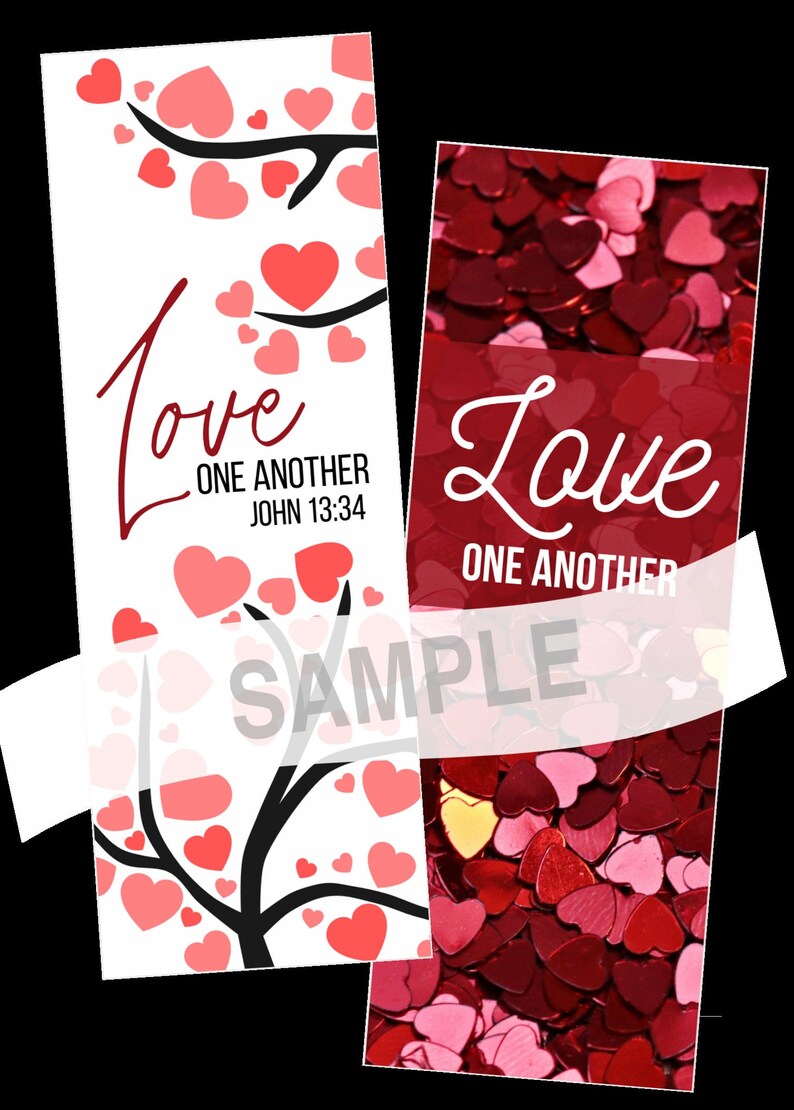 LOVE One Another 2 Bookmarks Valentine's Day Gift, Women's Ministry Favors John 13:34 Printable Bible Bookmarks Ladies Tea LOVE Gift image 1