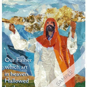 The Lord&#39;s Prayer Poster: Torn Paper Collage Christian Art (Digital Download)