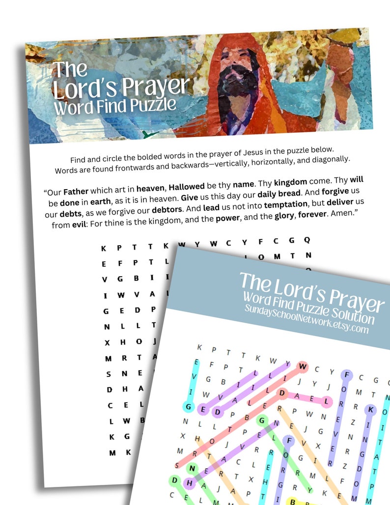 The Lord's Prayer Word Find Puzzle OUR FATHER Bible Word Search Christian Games Sunday School Game Jesus Prayer Bible Puzzle Game image 1